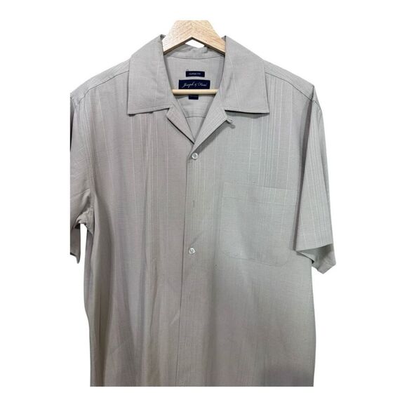 Joseph & Feiss Hawaiian Shirt Mens Medium Beige 100% Silk Short Sleeve Button Up - Picture 4 of 6